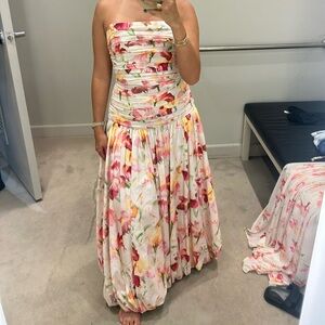 NICHOLAS Ruched Strapless Sundress White Cream